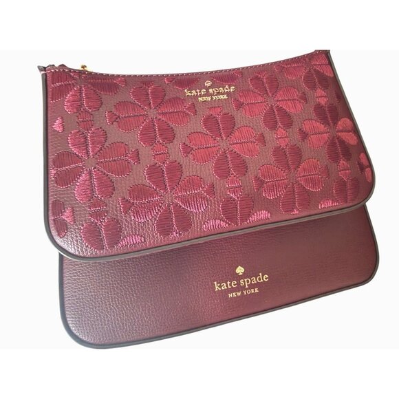 Kate Spade Womens Duet Wine Merlot Flower Grain Leather Small Crossbody New - Picture 4 of 11